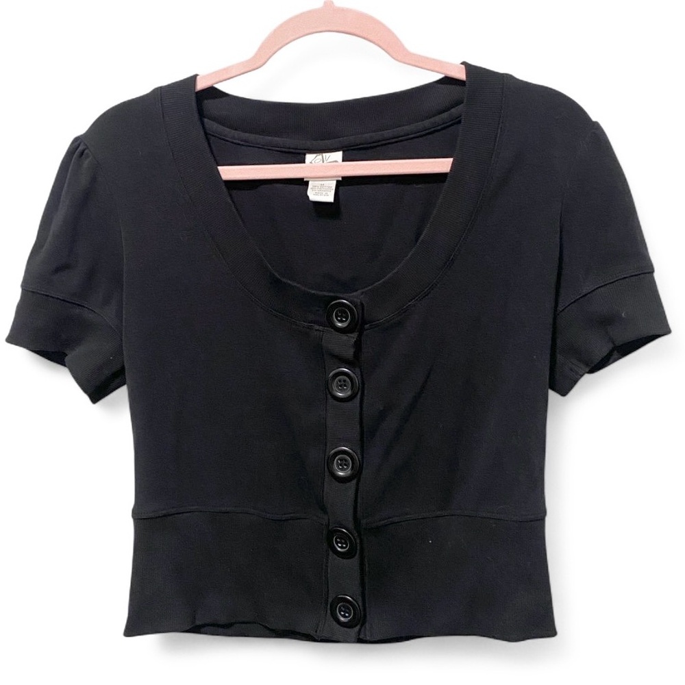 Adorable Vintage Y2K MOD Whimsygoth Goth Scoop Neck Button Front Puff Sleeve Top